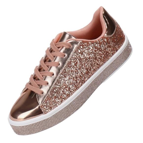 uubaris Shoes - uubaris Women's 9 Rose Gold Sparkly Lace Up Sequin Glitter Closed Toe Sneakers